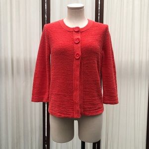 Coral Floral Button Front Knit Cardigan